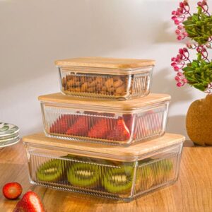 فروش ست ظرف شیشه ای شیاردار درب چوبی لیمون