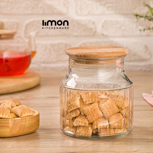بانکه شیشه ای 800 میل درب چوبی لیمون 2263 - تصویر 2