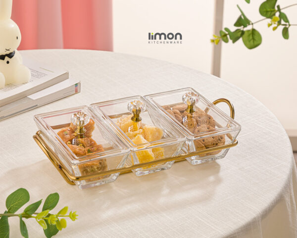 اردوخوری شیشه ای مستطیل 3 خانه لیمون - تصویر 3