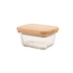 ظرف شیشه مستطیل 180 میل درب چوب لیمون