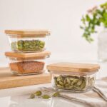 ظرف شیشه مستطیل 180 میل درب چوب لیمون - تصویر 2