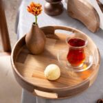 خرید سینی چوبی گرد دسته دار کوچک آماهوم
